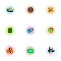 Renovation for machine icons set, pop-art style