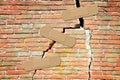 Renovation of an old cracked brick wall - concept image with bandaid patch