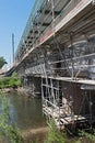 Renovation of an old railway bridge over the river nidda in frankfurt am main, germany Royalty Free Stock Photo