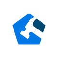Renovation or repairment Logo, Hammer Tools and Pentagon Shape Logo Design, Vector Icon Illustration