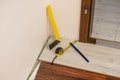 Renovations tools, tape measure, industrial ruler