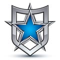 Renown vector silver emblem with pentagonal star, 3d