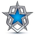Renown vector silver emblem with pentagonal star, 3d Royalty Free Stock Photo