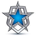 Renown vector silver emblem with pentagonal star, 3d