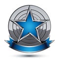 Renown vector silver star with wavy ribbon