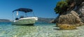 Rent boat docked, Agia Effimia Kefalonia Greece Royalty Free Stock Photo