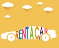 Rent a car, flat color with clouds long shadow illustration