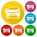 Rent a Car Transportation design icons set with long shadow Royalty Free Stock Photo