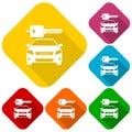 Rent a Car Transportation design icons set with long shadow Royalty Free Stock Photo