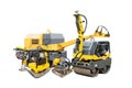 Rent heavy machinery like an asphalt roller and vibratory plate compactor for construction projects. Ideal for effective roadwork Royalty Free Stock Photo