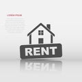 Rent house icon in flat style. Home illustration pictogram. Rental sign business concept Royalty Free Stock Photo