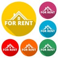 For Rent icon, color icon with long shadow