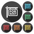 For Rent Icons set with long shadow