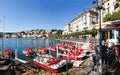 Rent pedal boats on the lake shore Royalty Free Stock Photo