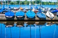 Rent sailboats on the pier. Alster lake. Hamburg, Germany Royalty Free Stock Photo