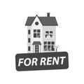 For rent sign with house. Home for rental. Vector illustration i