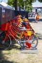 Rental Bikes next to the Willamette River in Portland Oregon