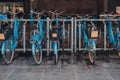 Rental Blue-Bike bikes on a street in Brussels, Belgium Royalty Free Stock Photo