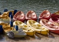 Rental boats chained together