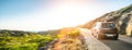 Car in spain mountain landscape road at sunset Royalty Free Stock Photo