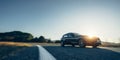 Rental car in spain mountain landscape road at sunset Royalty Free Stock Photo