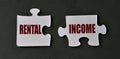 RENTAL and INCOME - words on mosaic details on a dark background