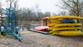 Rental kayaks and canoes at Welna River Wielkopolska Royalty Free Stock Photo