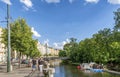 Rental paddle boats docked at Vltava Riverside , Prague, Czech Republic