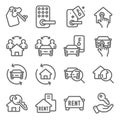 Rental Real Estate Auto Mobil icons set vector illustration. Contains such icon as Car rental, Key card and more. Expanded Stroke