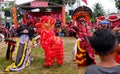 Reog attractions with bright costumes and lion dances, at the Muntok City Folk Entertainment Festival