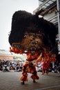 Reog Ponorogo traditional masked dance performance on the street during daytime