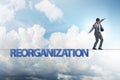 The reorganisation concept with businessman walking on tight rope Royalty Free Stock Photo