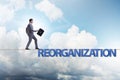 The reorganisation concept with businessman walking on tight rope Royalty Free Stock Photo