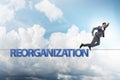 The reorganisation concept with businessman walking on tight rope Royalty Free Stock Photo