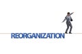 The reorganisation concept with businessman walking on tight rope Royalty Free Stock Photo