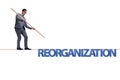 The reorganisation concept with businessman walking on tight rope Royalty Free Stock Photo