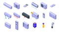 Repair air conditioner icons set isometric vector. Install heat Royalty Free Stock Photo