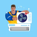 Repair of air conditioners. Maintenance and installation, cleaning of cooling systems. ector Illustration flat cartoon