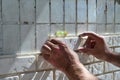 Repair of the balcony, white decorative tiles