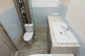 Repair in bathroom, top view of the toilet and washbasin