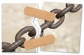 Repair the bond - concept with a ripped photo of an old rusty metal chain linked with adhesive bandage