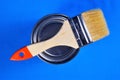 For repair brush and paint on blue creative background. Brush Ã¢â¬â a tool for painting, painting and painting. Paints are used to