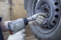 Repair of car brake discs. Replacement of car brake pads Royalty Free Stock Photo