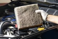 Repair and check car air conditioning system Technician holds car air filter to check cleanliness Clogging dirty or replacing the