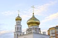 Repair of church, golden domes. Russia Royalty Free Stock Photo