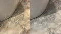 Before and after, repair and cleaning a white marble floor