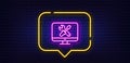 Repair computer line icon. Device service sign. Neon light speech bubble. Vector