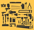 Repair and construction illustration with working tools icons.