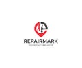 Repair and Construction Placemark Logo Template. Wrench and Hammer Vector Design