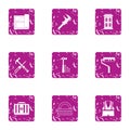 Repair crew icons set, grunge style